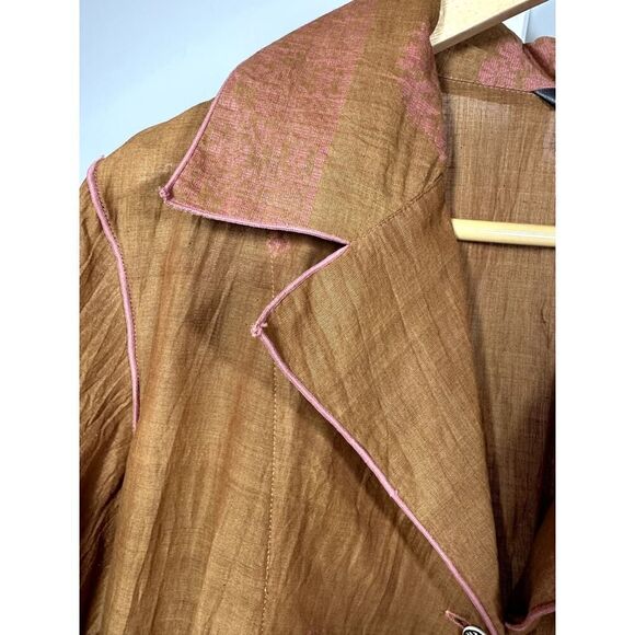 PAUL ROPP Women's One Button Cotton Blouse/Jacket Brown/Pink Size Large - Picture 5 of 15